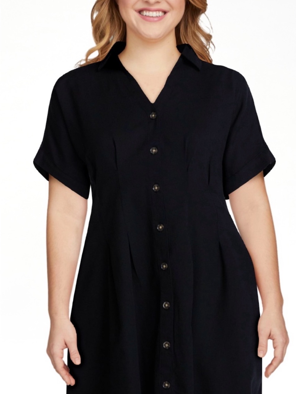 Time and Tru Black Button-Front Shirt Dress